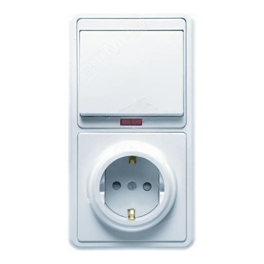 БЭЛЛА Блок БКВР-211 Выключатель одноклавишный с подсветкой + розетка с заземлением со шторками белый