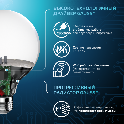 Лампа светодиодная LED 16 Вт 1540 лм 4100К шар G95 нейтральный E27 AC 220В Black Gauss
