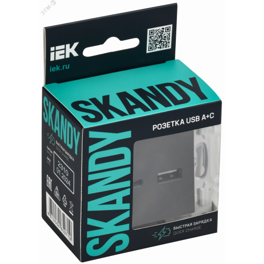 SKANDY Розетка USB A+A 3,1А SK-R15S серебряный IEK