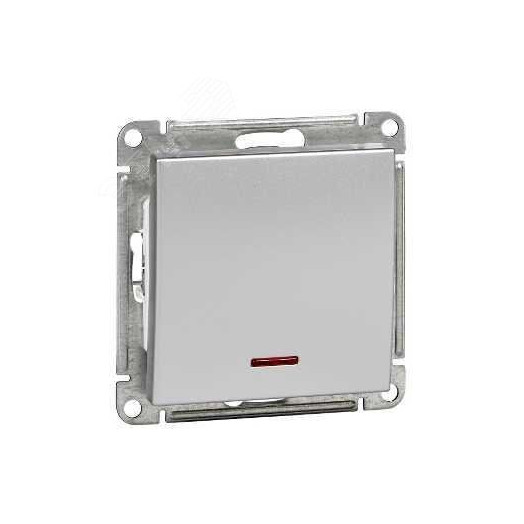 Выключатель одноклавишный, с подсветкой, 10АХ, механизм, матовый хром