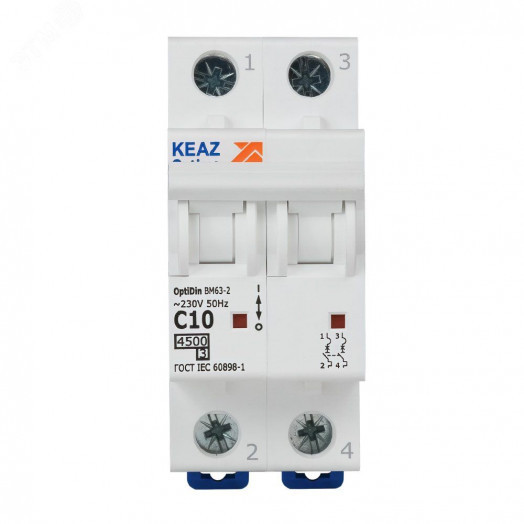 Выключатель автоматический двухполюсный 10А C 4,5кА AC OptiDin BM63-2C10-4,5-УХЛ3
