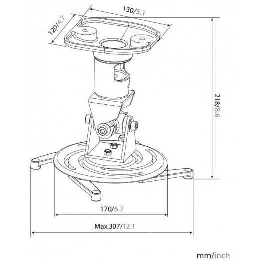 Кронштейн для проектора CS-VM-PR01-AL потолочный поворот и наклон, макс.10кг., серебристый