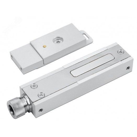 Замок электромагнитный взрывозащищенный ALM-FM-M20-G-24-M с герконом, усилие удержания якоря 100 кгс, с постоянно присоединенным кабелем длиной 2 метра, с устройством ввода для монтажа небронированного кабеля в металлорукаве