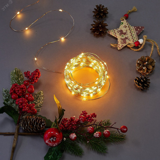 Гирлянда светодиодная Роса 20м 200 светодиодов  Янтарный свет Провод прозрачный ТМ Uniel ULD-S2000-200/DTA AMBER IP20 DEW