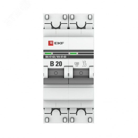 Автоматический выключатель 2P 20А (В) 4,5kA ВА 47-63 EKF PROxima