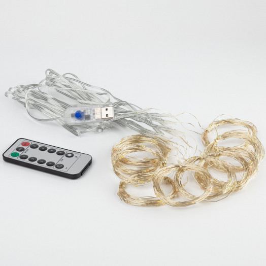 Гирлянда светодиодная новогодняя занавес 3х3 м теплый белый 240 microled USB Intro Holiday INZR-01