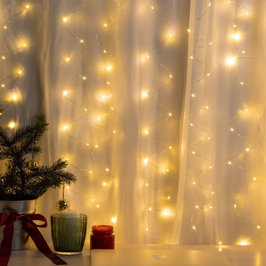Гирлянда светодиодная новогодняя занавес 3х3 м теплый белый 240 microled USB Intro Holiday INZR-01