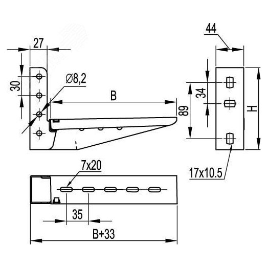 Консоль с опорой ML основание 200 цинк-ламельный