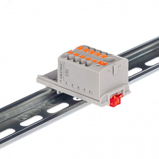 Блок распределительный, зажим push-in, 1 ввод 6 кв.мм, 10 точек подключения 2,5 кв.мм, красный