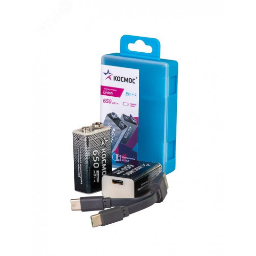 Аккумулятор крона Li-ion 9V 500мАч 2 шт в боксе