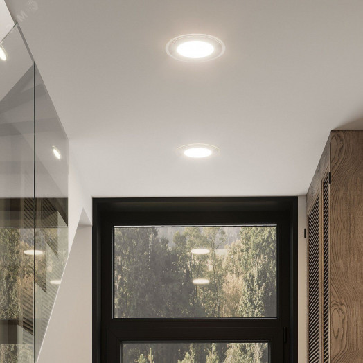 Светильник светодиодный ДВО 18 Вт 1480 лм 4000К AC 220В IP20 круг D200х36мм монт d155мм Алюминий с декоративным стеклом Glass Gauss