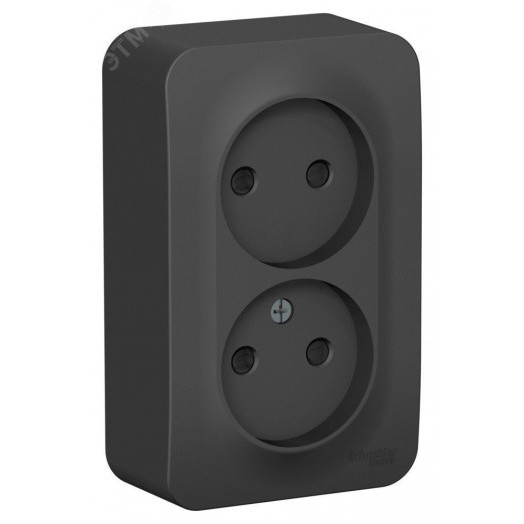 Розетка BLANCA наружная двойная, без заземления, со шторками, с изолирующей пластиной, 16А, 250В, антрацит