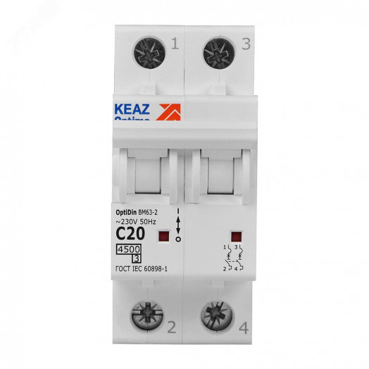 Выключатель автоматический двухполюсный 20А C 4,5кА AC OptiDin BM63-2C20-4,5-УХЛ3