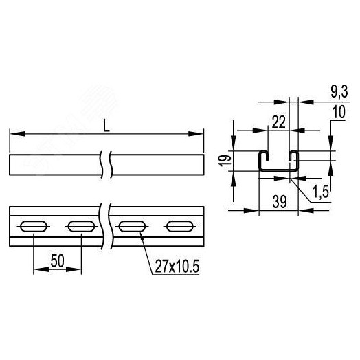 Профиль С-образный 41х21 L=1000 толщина 1.5мм