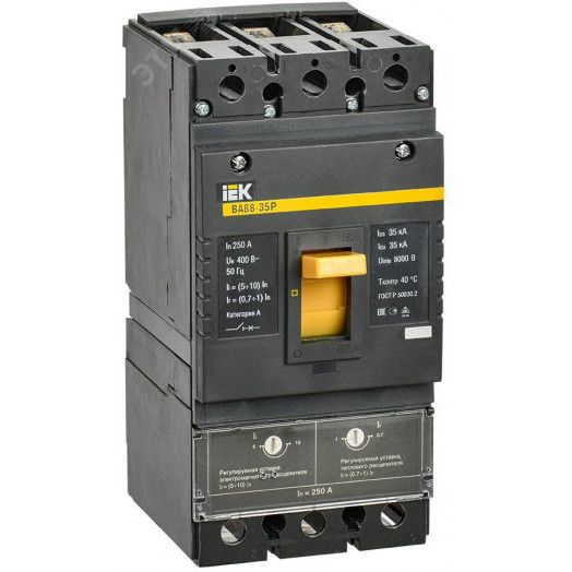 Выключатель автоматический ВА88-35Р 3Р 250А 35кА с механической регулировкой термо-магнитного расцепителя