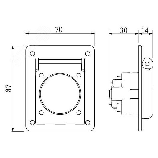 Розетка наружной установки с механической блокировкой и DIN-рейкой на 6 модулей IP67 63А 3P+E 400В