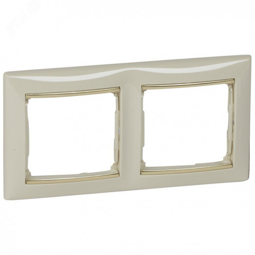 VALENA Рамка горизонтальная 2 поста бежевая/золото