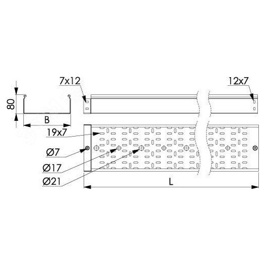 Лоток перфорированный 80х80 L=3000мм толщина 1.0мм цинк-ламельный