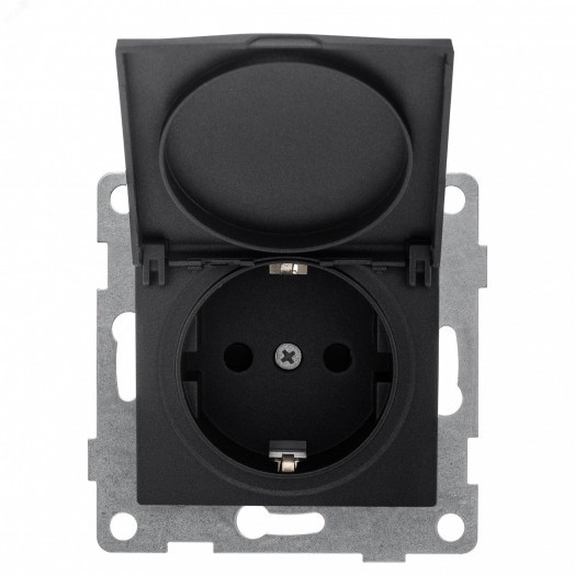 GUSI Bravo механизм розетки 1-ой с/з с з/ш и крышкой,  скрытая  установка, 16А, 250В. Цвет графит.