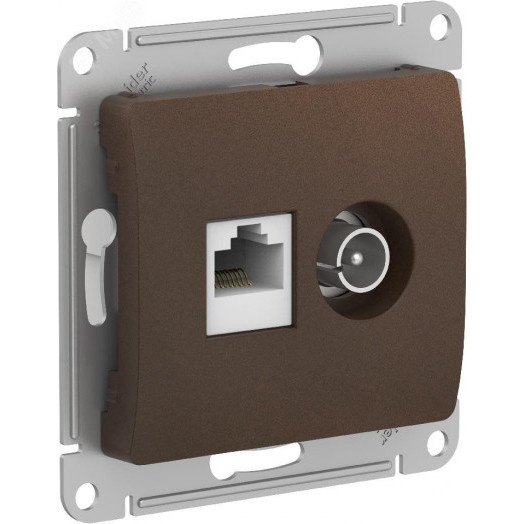 GLOSSA РОЗЕТКА двойная ТВ + компьютерная RJ45, кат. 5Е, ШОКОЛАД
