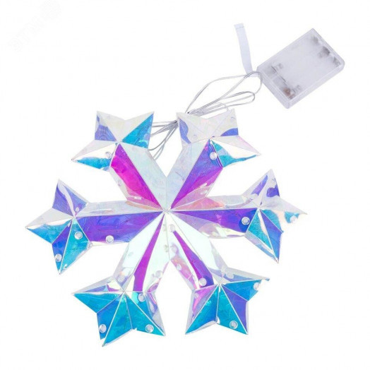 Светильник декоративный Снежинка на батарейках 3AA не в комплекте 100 светодиодов Белый свет Цвет корпуса радужный TM Uniel ULD-R512 3АА SNOWFLAKE