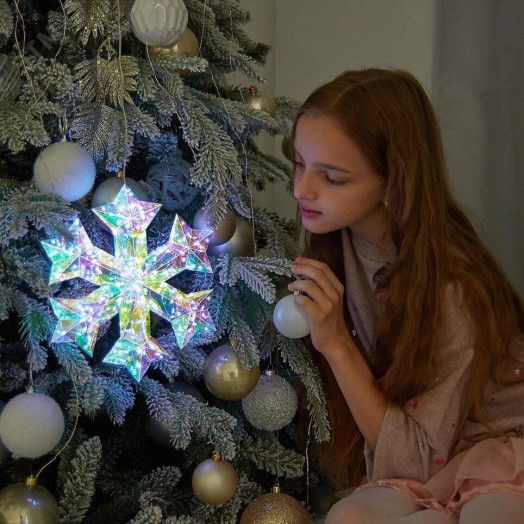 Светильник декоративный Снежинка на батарейках 3AA не в комплекте 100 светодиодов Белый свет Цвет корпуса радужный TM Uniel ULD-R512 3АА SNOWFLAKE