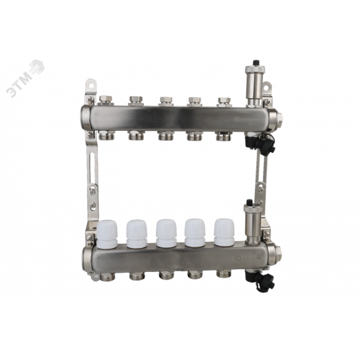 Коллекторная группа с настроечными и регулировочными клапанами, автоматическими воздухоотводчиками дренажными клапанами нержавеющей стали 1' 6x3/4'