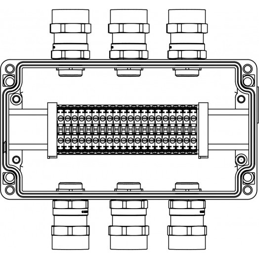 Взрывозащищенная клеммная коробка из алюминия TBE-A-14 -(20xCBC.4) -3x6018ANSBKGM2SB(A) - 3x6018ANSBKGM2SB(C)1Ex e IIC Т5 Gb / Ex tb IIIC T95°C Db IP66