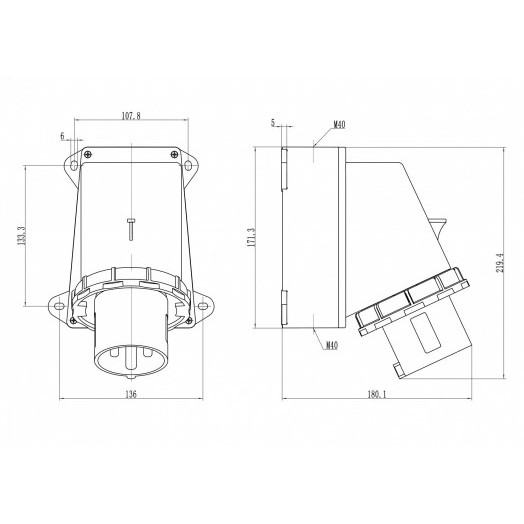 Вилка настенная IP67 63А 2P+E 250В