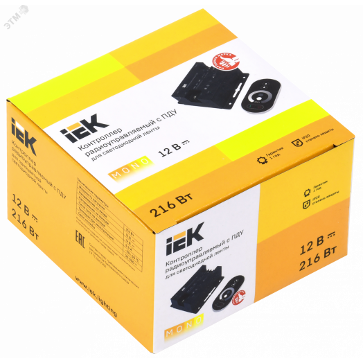 Контроллер с ПДУ радио (черный) MONO 3 канала 12В, 6А, 216Вт IEK