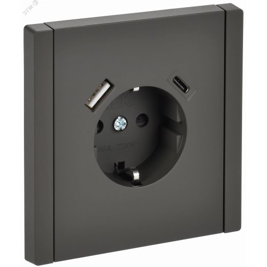 FORTE&PIANO Розетка 1-местная с заземлением с защитными шторками винтовое крепление 16А USB A+C 18Вт FP347 серый IEK