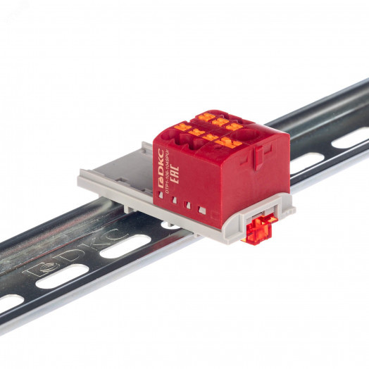 Блок распределительный, зажим push-in, 1 ввод 6 кв.мм, 6 точек подключения 2,5 кв.мм, красный