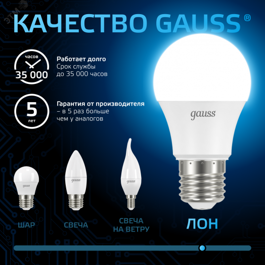 Лампа светодиодная LED 12 Вт 1200 лм 6500К А60 груша холодный E27 AC 220В Black Gauss