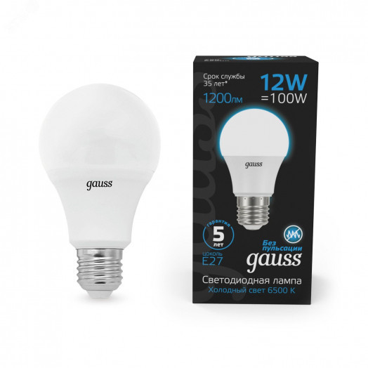 Лампа светодиодная LED 12 Вт 1200 лм 6500К А60 груша холодный E27 AC 220В Black Gauss