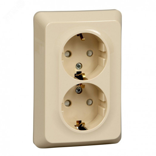 ЭТЮД Розетка двойная скрытой установки с заземлением со шторками 16А 250B, кремовый
