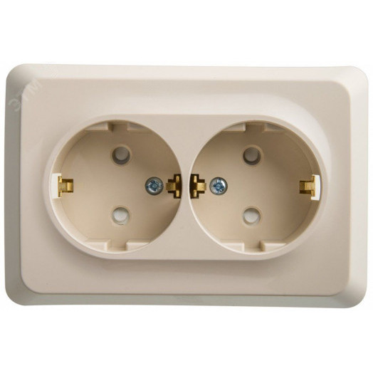 ЭТЮД Розетка двойная скрытой установки с заземлением со шторками 16А 250B, кремовый