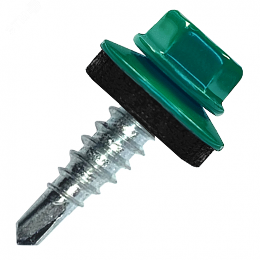 Саморез кровельный 4.8х35 RAL6026 сверло №1 шайба d=14мм с EPDM прокладкой