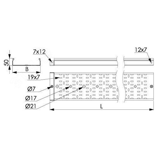 Лоток перфорированный 50х50 L=3000мм толщина 1.0мм цинк-ламельный