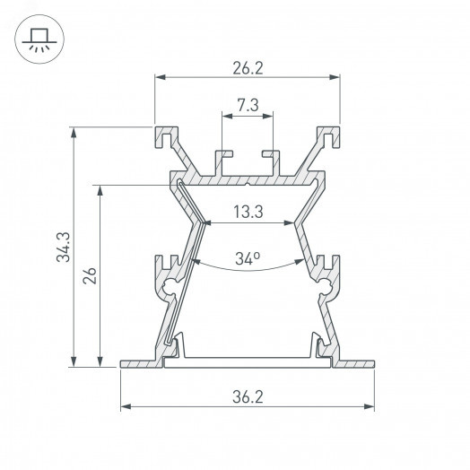 Профиль с экраном ALU-WIDE-FL-H35-2000 ANOD+FROST (ARL, Алюминий)