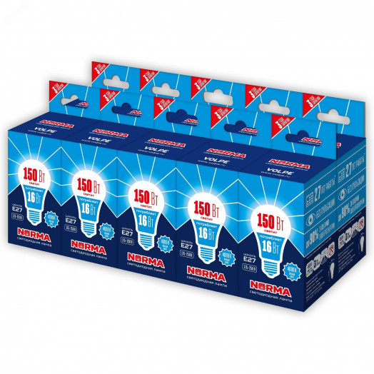 Лампа светодиодная 16 Вт Патрон Е27 Форма A матовая Серия Norma Белый свет 4000K Картон ТМ Volpe LED-A60-16W/NW/E27/FR/NR Набор из 10штук