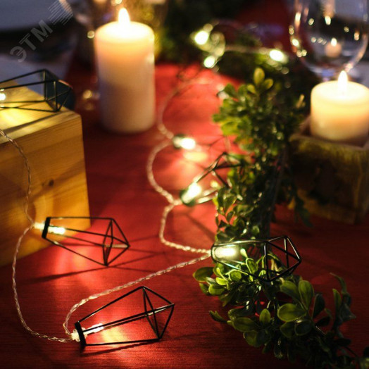 Гирлянда светодиодная кристаллы черные 10 LED, 1,5 м, прозрачный ПВХ, тёплый свечение, 2 х АА (батарейки не в комплекте)