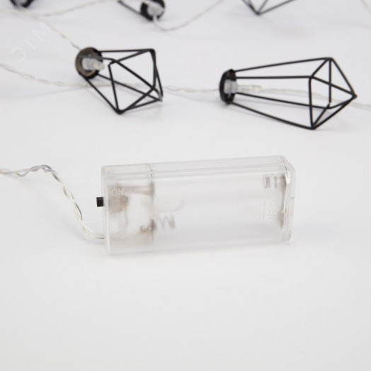 Гирлянда светодиодная кристаллы черные 10 LED, 1,5 м, прозрачный ПВХ, тёплый свечение, 2 х АА (батарейки не в комплекте)