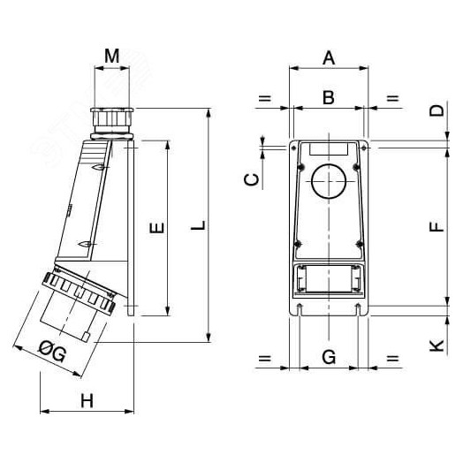 Вилка настенная IP67 125А 2P+E 250В
