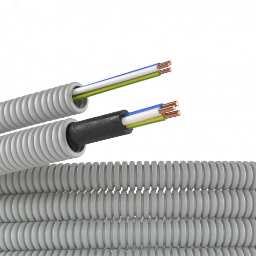 Электротруба ПВХ гибкая гофр. д.16мм, цвет серый, с проводом ПуВ 3х1,5мм? РЭК ГОСТ+, 50м