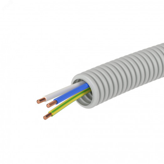 Электротруба ПВХ гибкая гофр. д.16мм, цвет серый, с проводом ПуВ 3х1,5мм? РЭК ГОСТ+, 50м