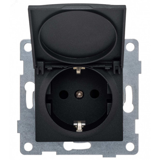 GUSI Ugra механизм розетки 1-ой с/з с з/ш и крышкой,  скрытая  установка, 16А, 250В. Цвет графит.
