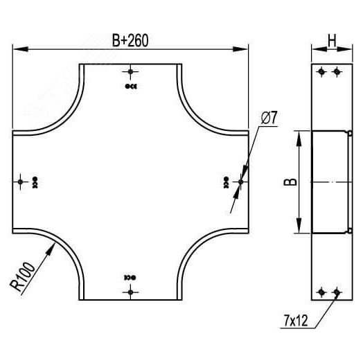 Ответвитель DPX крестообразный 600х80 в комплекте с крепежными элементами и соединительными пластинами