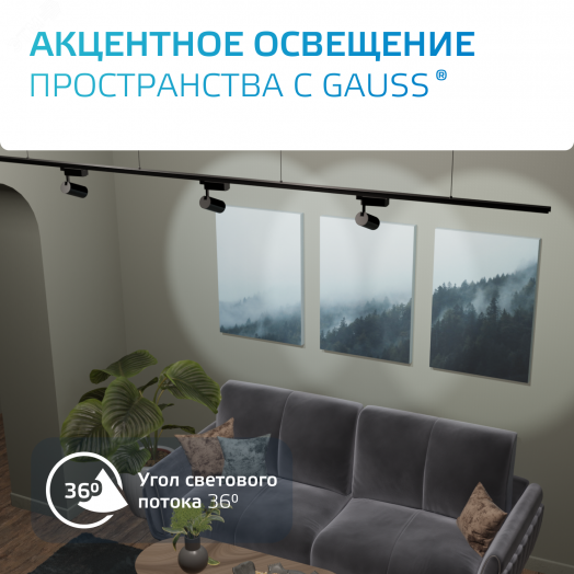 Светильник светодиодный трековый на шинопровод ДПО 6 Вт 600 лм 4000К AC 220В Черный IP20 D110х155мм однофазный угол 36 грд Track Gauss