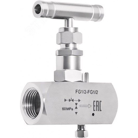 Клапан игольчатый 1/2' - 1/2' внутр.-внутр., мате иал - нержавеющая сталь, макс. рабочее давление - 40 МПа, макс. рабочая температура - 240 С