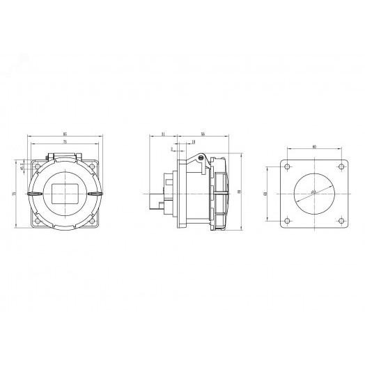 Розетка скрытая IP67 16A 3P+E 400В